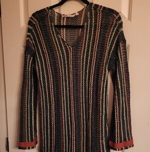 Soft Surroundings Open Knit Crochet Beach Coastal  Rust Long Sleeve Top Sz Large